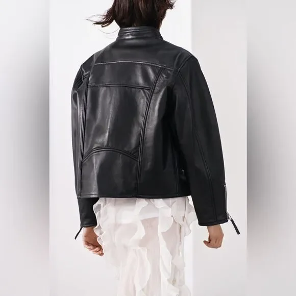 ZW COLLECTION ZIPPERED GENUINE LEATHER JACKET - Picture 8 of 16